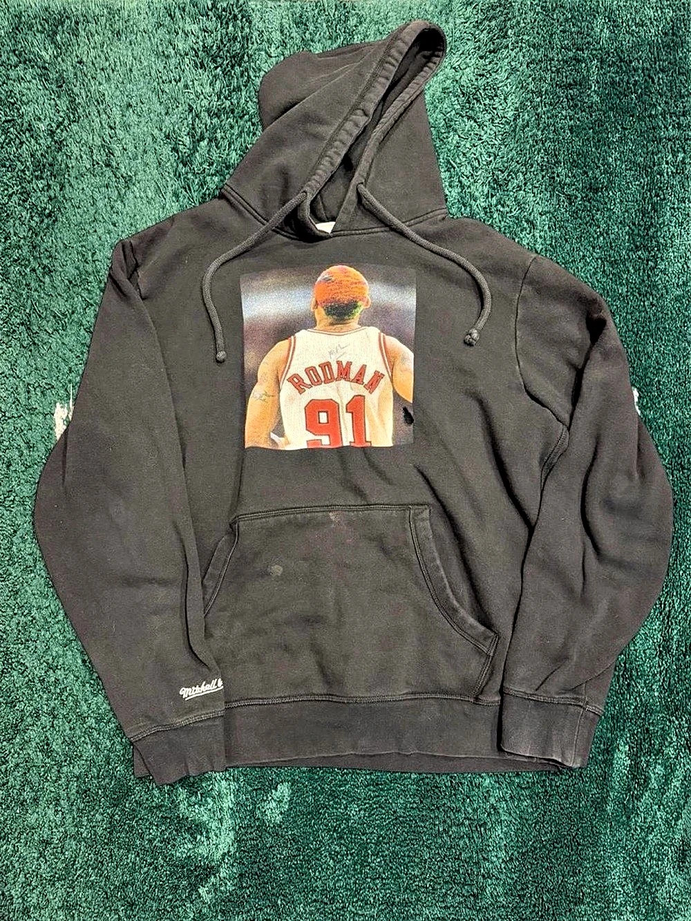 Mitchell & Ness Chicago Bulls Dennis Rodman Graphic Hoodie Size L Black